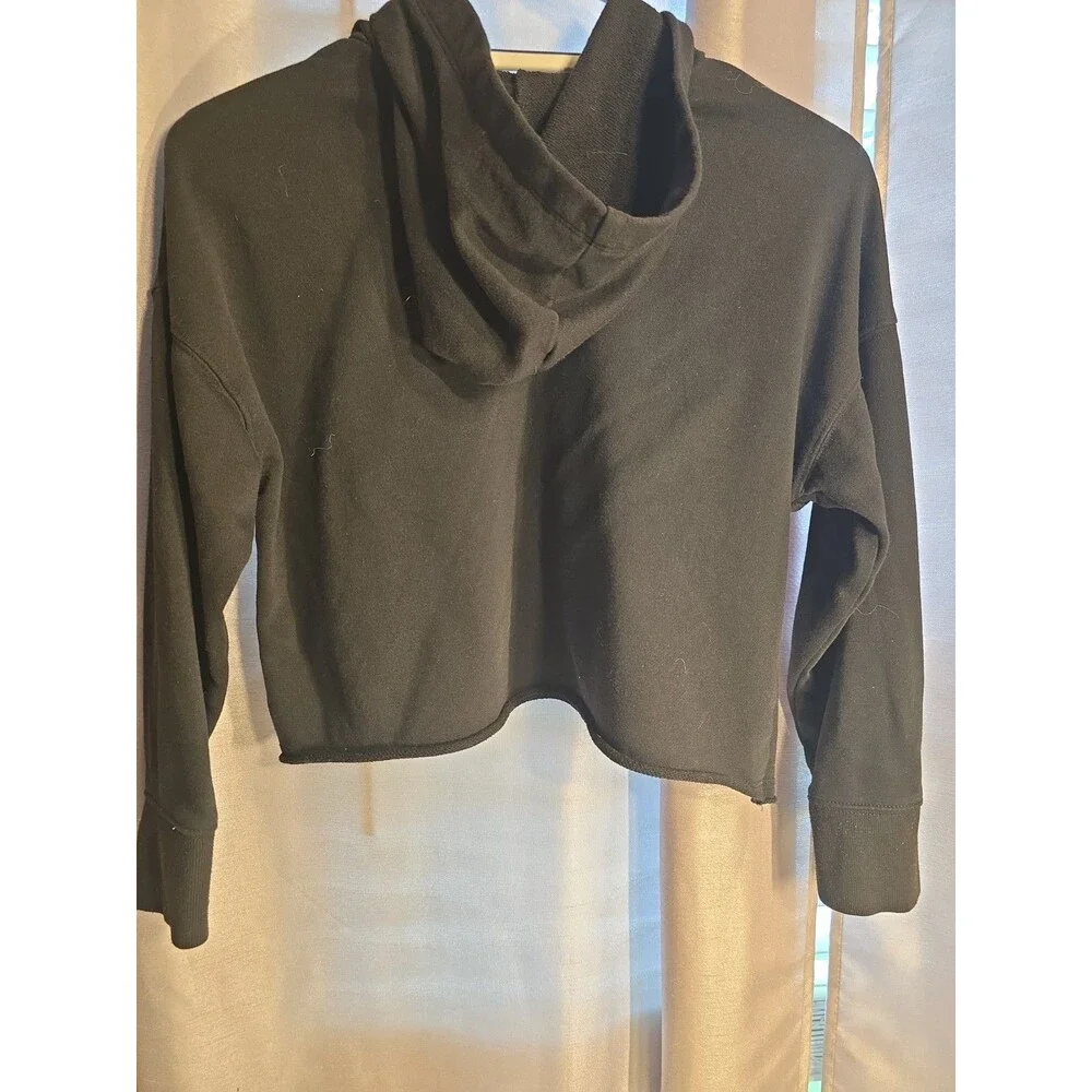 Old Navy Kind Vines Cropped Hoodie Black Sweatshirt Teens Size L 10-12
